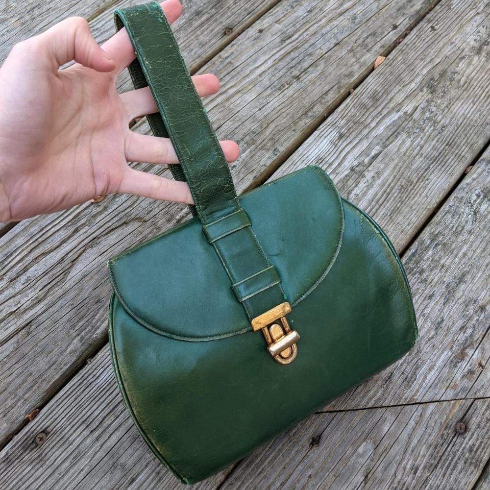 Vintage 70's Emerald Green Leather Handbag